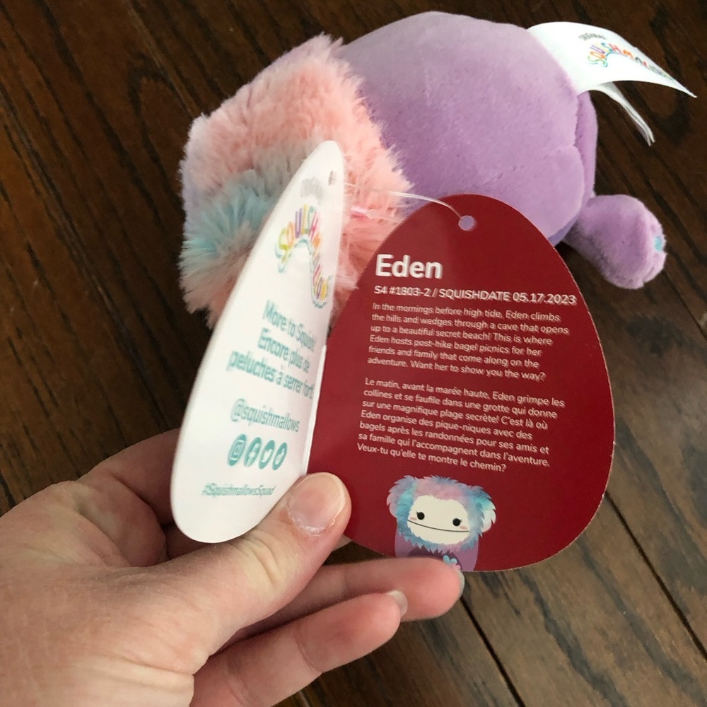 NWT Squishmallows 4.5” Eden the Bigfoot Purple/Blue/Pink w/Heart Embroidery - Picture 6 of 8